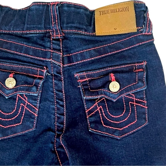 079 True Religion 24 Month Girl Dark Blue Jeans with Pink Stitching - Picture 4 of 4